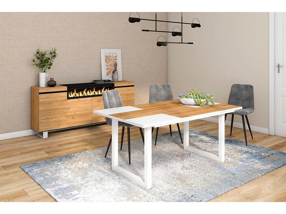 eettafel, 8 personen, 170, Robuust en stabiel dankzij zijn structuur en solide poten, Eik en wit, Industriële stijl Skraut...