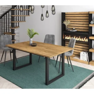 eettafel, 8 personen, 170, Robuust en stabiel dankzij zijn structuur en solide poten, Eik, Industriële stijl Skraut Home