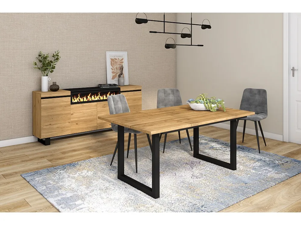 eettafel, 8 personen, 170, Robuust en stabiel dankzij zijn structuur en solide poten, Eik, Industriële stijl Skraut Home