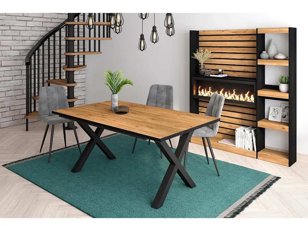 eettafel, 8 personen, 170, Robuust en stabiel dankzij zijn structuur en solide poten, Eiken en zwarte , Industriële stijl...