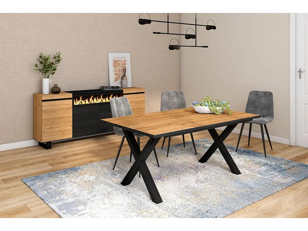 eettafel, 8 personen, 170, Robuust en stabiel dankzij zijn structuur en solide poten, Eiken en zwarte , Industriële stijl...