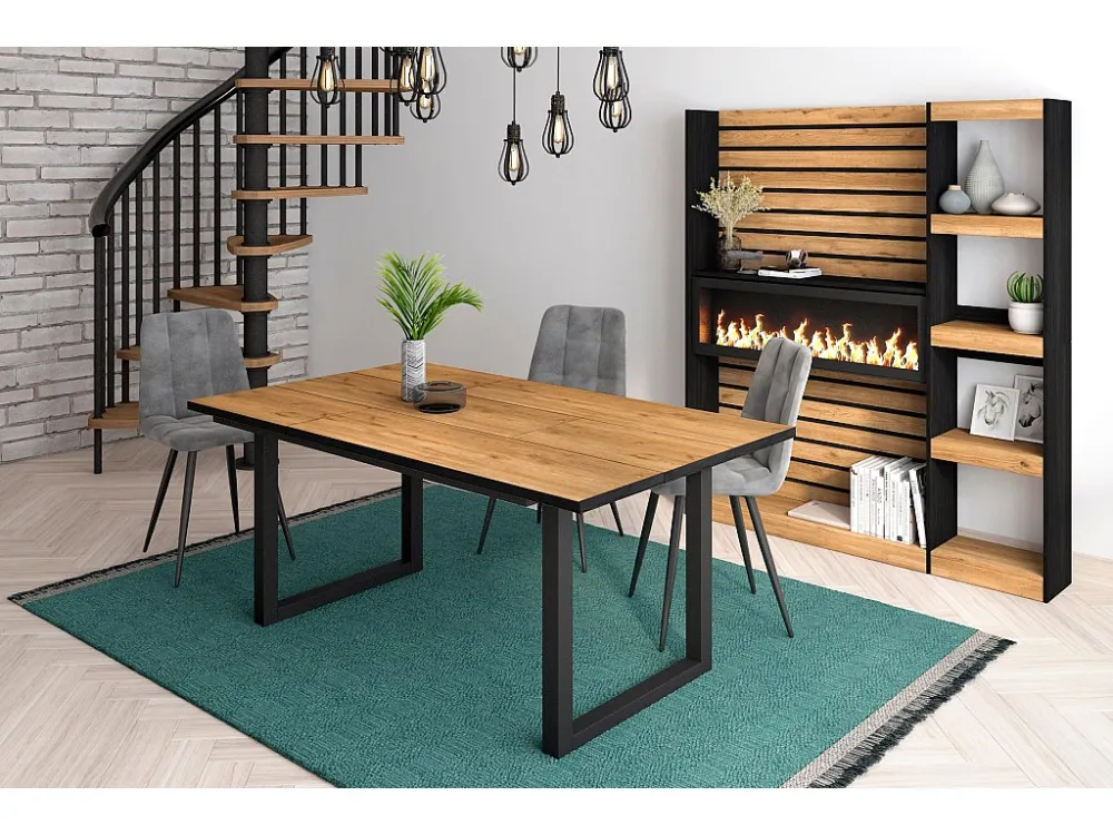 eettafel, 8 personen, 170, Robuust en stabiel dankzij zijn structuur en solide poten, Eiken en zwarte , Industriële stijl...