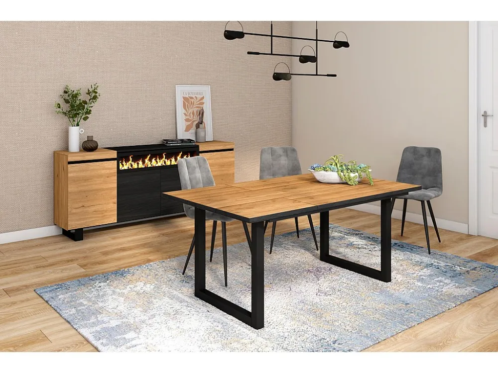 eettafel, 8 personen, 170, Robuust en stabiel dankzij zijn structuur en solide poten, Eiken en zwarte , Industriële stijl...