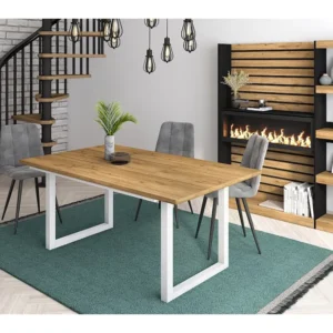 eettafel, 8 personen, 170, Robuust en stabiel dankzij zijn structuur en solide poten, Eik, Industriële stijl Skraut Home