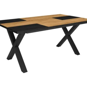 eettafel, 8 personen, 170, Robuust en stabiel dankzij zijn structuur en solide poten, Eik en zwart, Industriële stijl Skra...