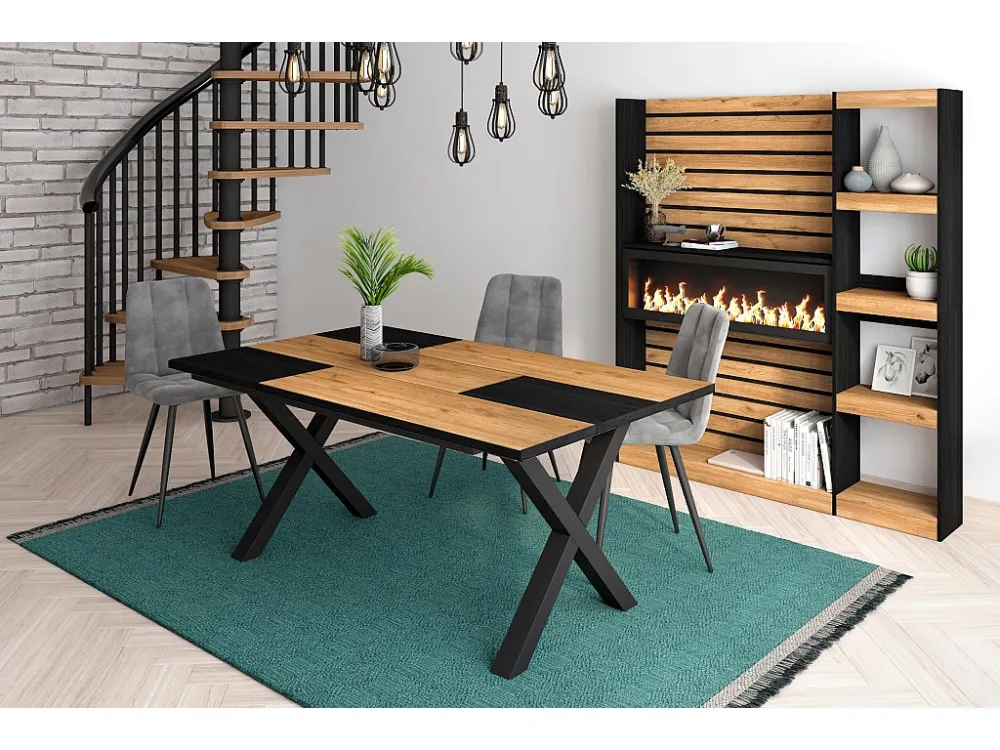eettafel, 8 personen, 170, Robuust en stabiel dankzij zijn structuur en solide poten, Eik en zwart, Industriële stijl Skra...