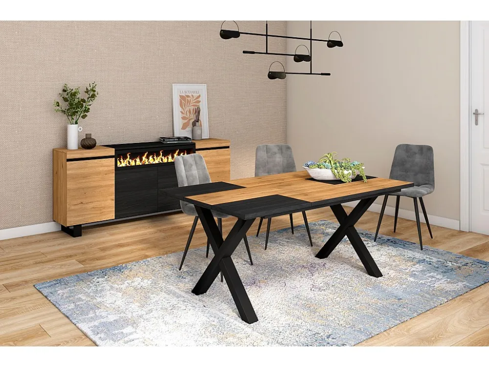eettafel, 8 personen, 170, Robuust en stabiel dankzij zijn structuur en solide poten, Eik en zwart, Industriële stijl Skra...