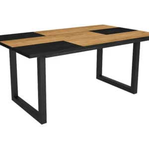 eettafel, 8 personen, 170, Robuust en stabiel dankzij zijn structuur en solide poten, Eik en zwart, Industriële stijl Skra...