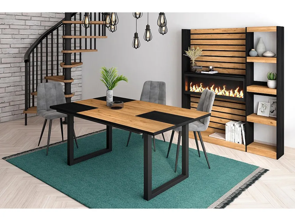 eettafel, 8 personen, 170, Robuust en stabiel dankzij zijn structuur en solide poten, Eik en zwart, Industriële stijl Skra...