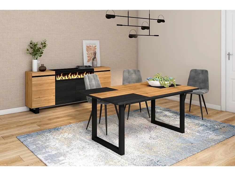 eettafel, 8 personen, 170, Robuust en stabiel dankzij zijn structuur en solide poten, Eik en zwart, Industriële stijl Skra...
