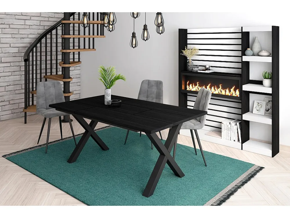 eettafel, 8 personen, 170, Robuust en stabiel dankzij zijn structuur en solide poten, Zwart, Industriële stijl Skraut Home