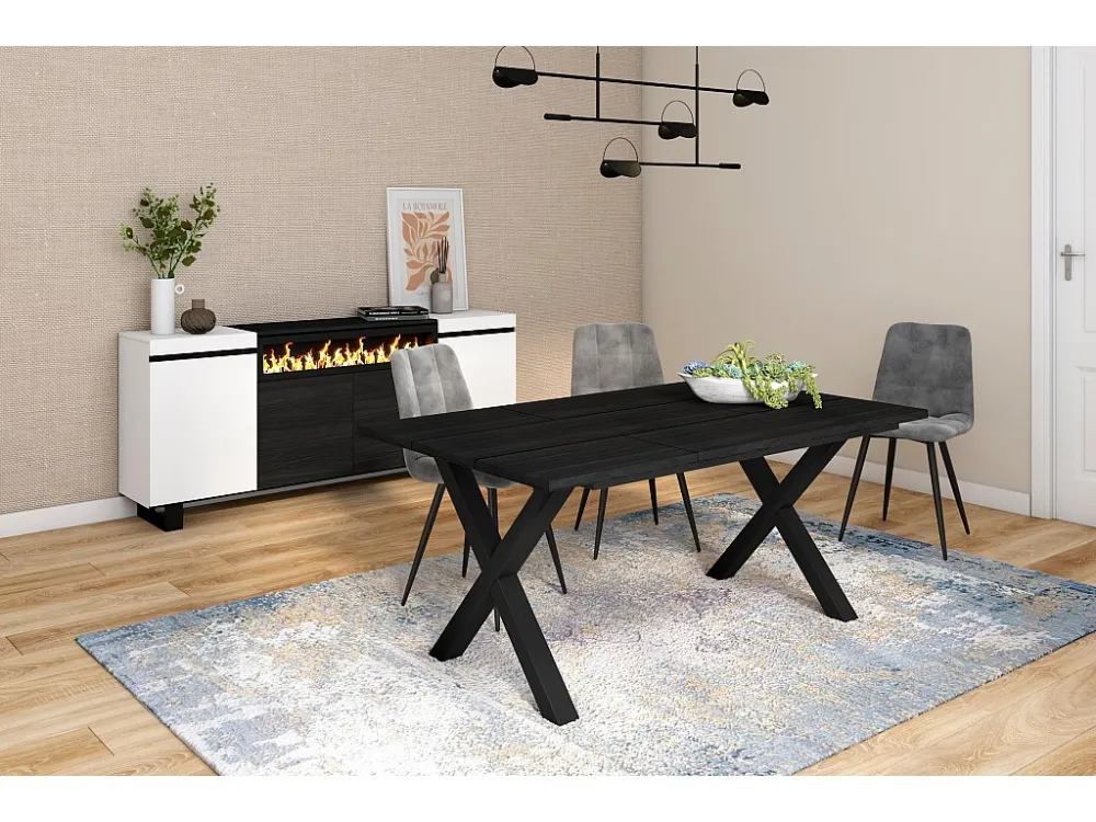 eettafel, 8 personen, 170, Robuust en stabiel dankzij zijn structuur en solide poten, Zwart, Industriële stijl Skraut Home