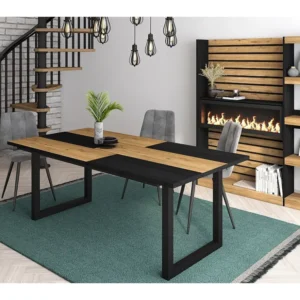 eettafel, 10 personen, 200, Robuust en stabiel dankzij zijn structuur en solide poten, Eik en zwart, Industriële stijl Skr...