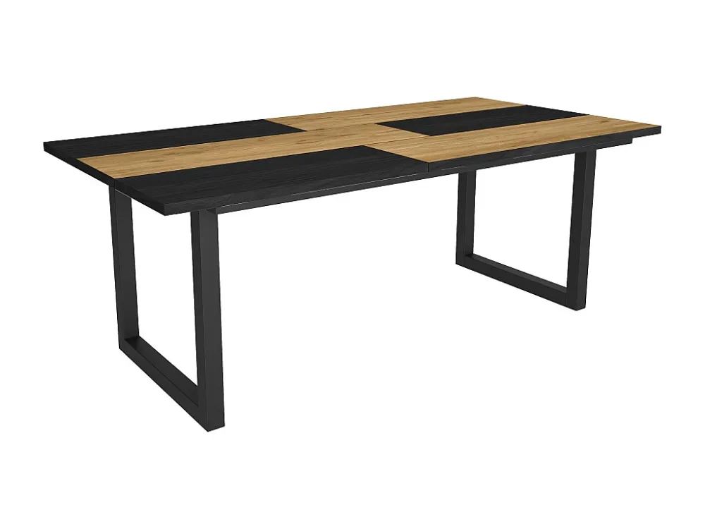 eettafel, 10 personen, 200, Robuust en stabiel dankzij zijn structuur en solide poten, Eik en zwart, Industriële stijl Skr...