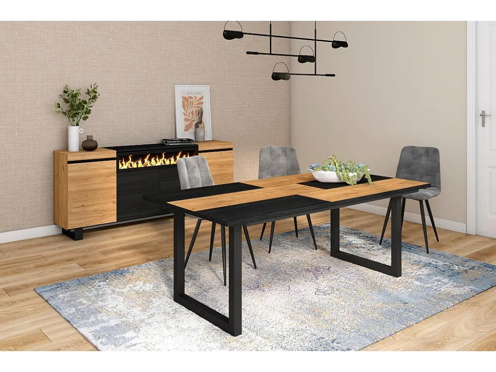 eettafel, 10 personen, 200, Robuust en stabiel dankzij zijn structuur en solide poten, Eik en zwart, Industriële stijl Skr...
