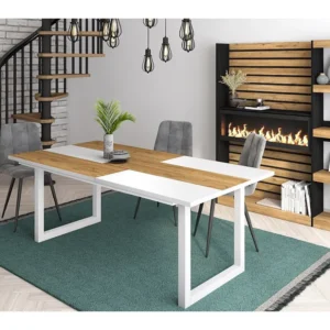 eettafel, 10 personen, 200, Robuust en stabiel dankzij zijn structuur en solide poten, Eik en wit, Industriële stijl Skrau...