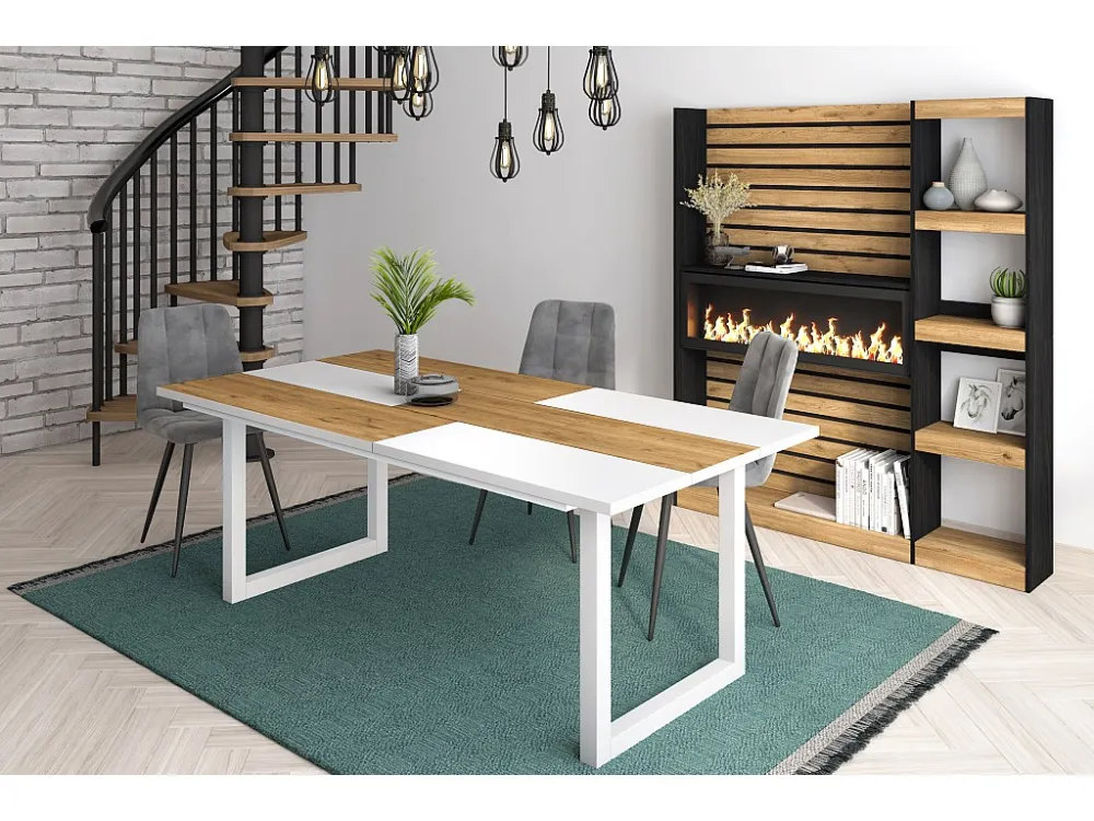 eettafel, 10 personen, 200, Robuust en stabiel dankzij zijn structuur en solide poten, Eik en wit, Industriële stijl Skrau...