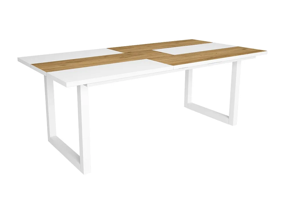 eettafel, 10 personen, 200, Robuust en stabiel dankzij zijn structuur en solide poten, Eik en wit, Industriële stijl Skrau...