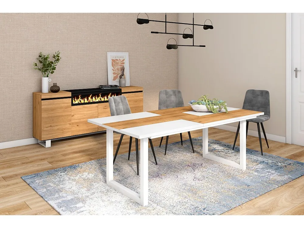 eettafel, 10 personen, 200, Robuust en stabiel dankzij zijn structuur en solide poten, Eik en wit, Industriële stijl Skrau...