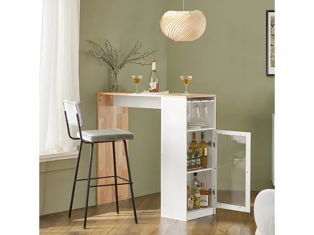 SoBuy Bartafel, keukentafel, eettafel, bistrotafel, bartafel voor keuken, eetkamer met 1 deur en glashouder, 108 x 40 x 10...