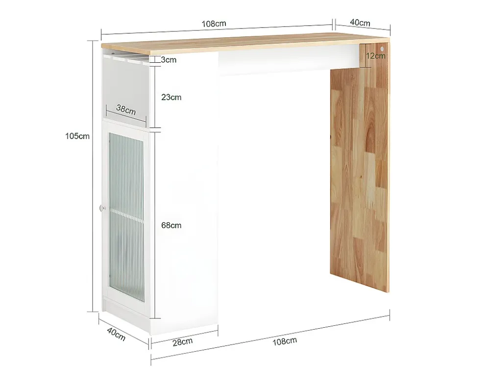 SoBuy Bartafel, keukentafel, eettafel, bistrotafel, bartafel voor keuken, eetkamer met 1 deur en glashouder, 108 x 40 x 10...