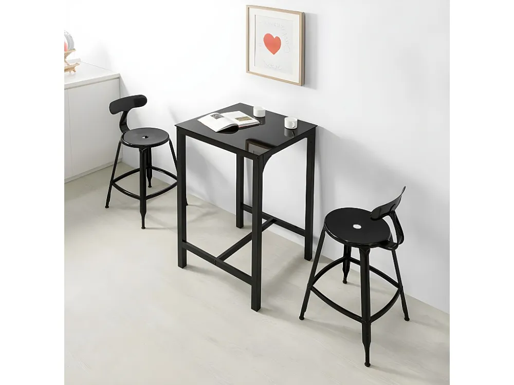 SoBuy OGT38-SCH Vierkante Bartafel Keuken Hoge Tafel Hoge Eettafel Eettafel Glasblad Stevige Stalen Poten