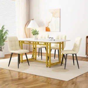 Table de salle à mange rectangulaire 120x70cm - style légère de luxe plateau en marbre Structure en métal pour salle à man...