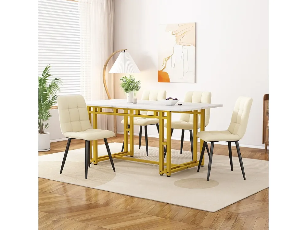 Table de salle à mange rectangulaire 120x70cm - style légère de luxe plateau en marbre Structure en métal pour salle à man...