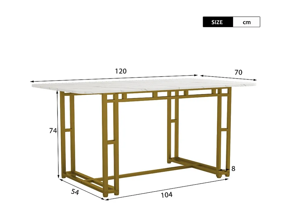 Table de salle à mange rectangulaire 120x70cm - style légère de luxe plateau en marbre Structure en métal pour salle à man...