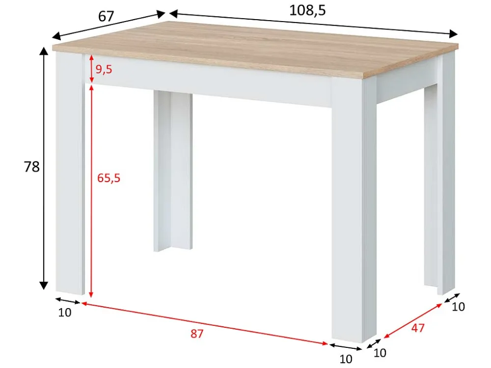 Vaste tafel Silo Kleur Eiken/Wit, 109 cm (Breedte) 67 cm (Diepte) 78 cm (Hoogte) VS Venta-stock