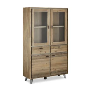 Vitrinekast Malaga - 4 deuren, 2 laden - Massief acaciahout & MDF - Bruin Furnhouse