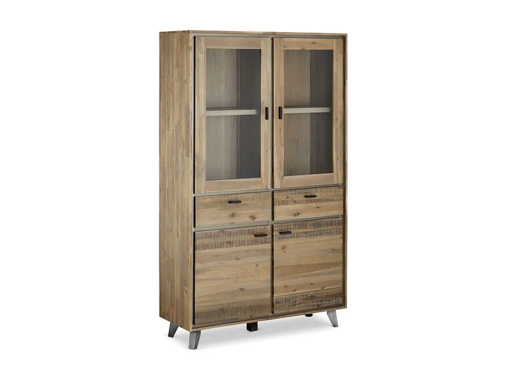 Vitrinekast Malaga - 4 deuren, 2 laden - Massief acaciahout & MDF - Bruin Furnhouse