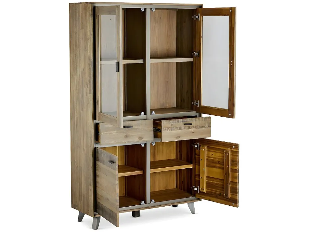 Vitrinekast Malaga - 4 deuren, 2 laden - Massief acaciahout & MDF - Bruin Furnhouse