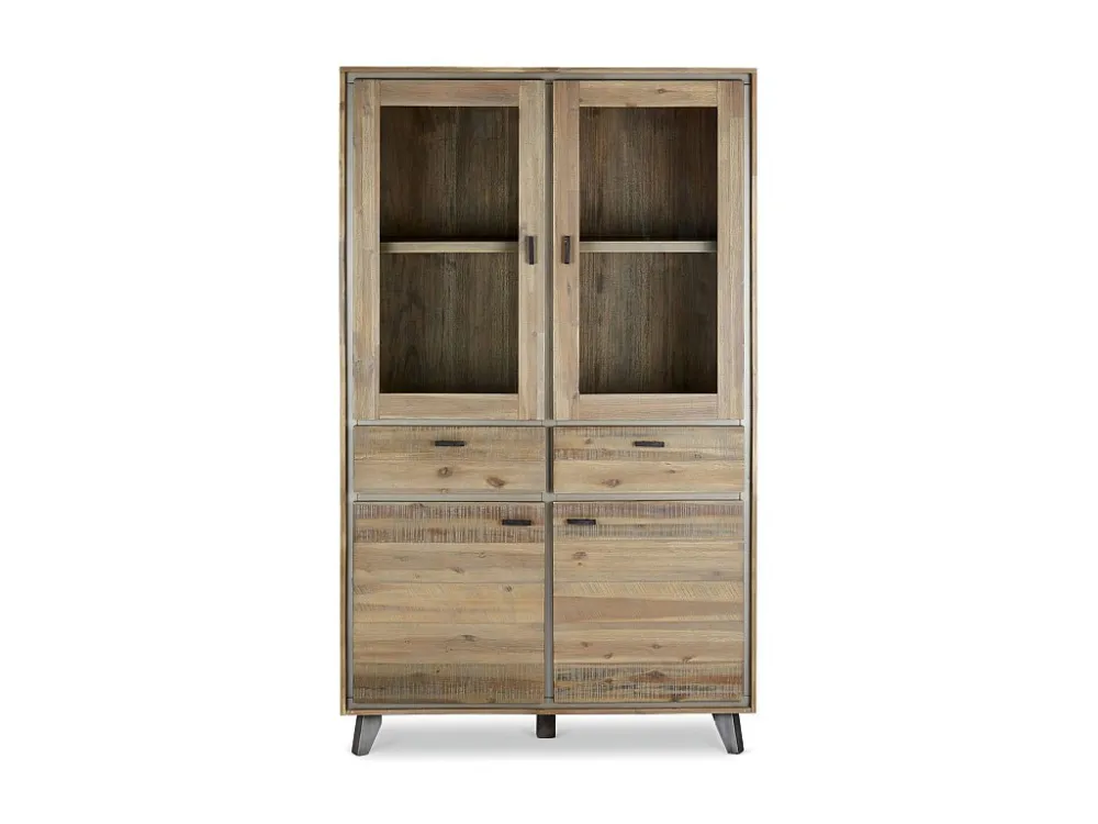 Vitrinekast Malaga - 4 deuren, 2 laden - Massief acaciahout & MDF - Bruin Furnhouse