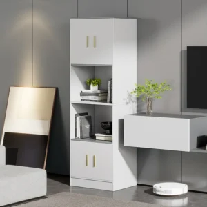 Vitrine met 4 deuren en 2 planken - 60 x 40 x 180 cm - Spaanplaat - Wit Merax