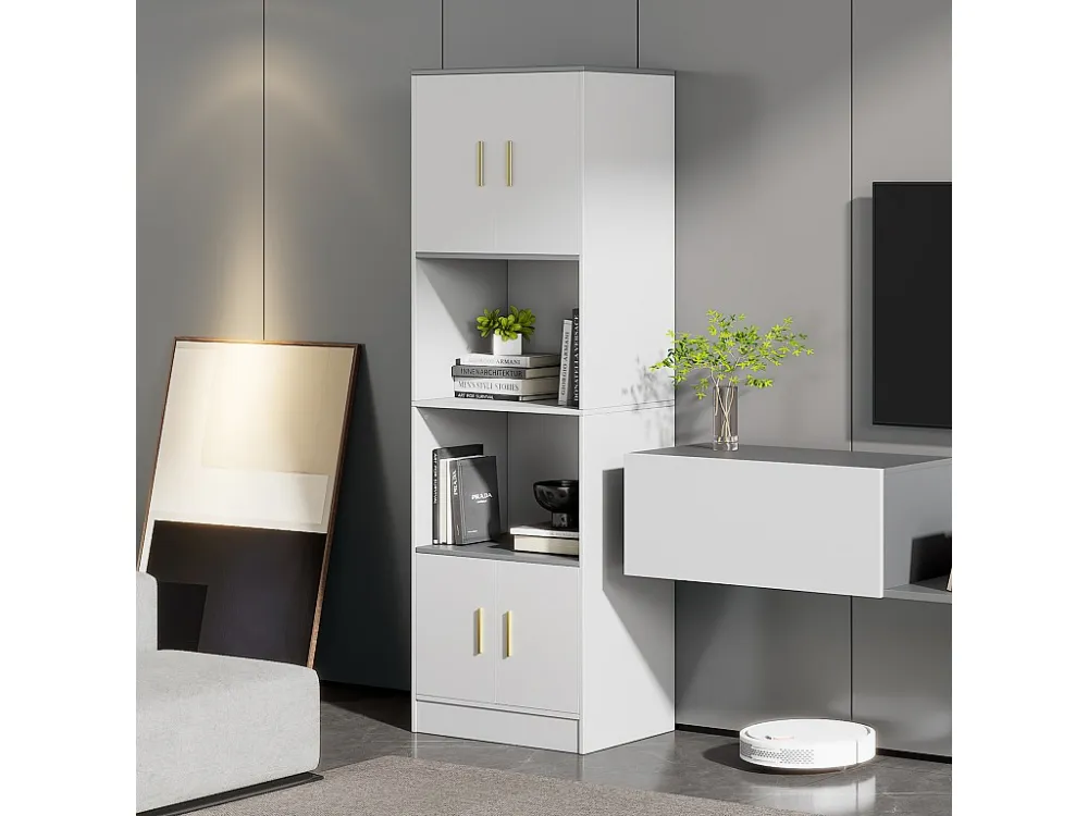 Vitrine met 4 deuren en 2 planken - 60 x 40 x 180 cm - Spaanplaat - Wit Merax