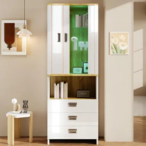 Moderne vitrinekast met LED 7 kleuren en 5 vakken - Hoogte 180cm - Wit ModernLuxe