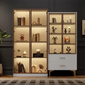 Set van 2 moderne vitrinekasten met LED – met verstelbare planken – Wit ModernLuxe