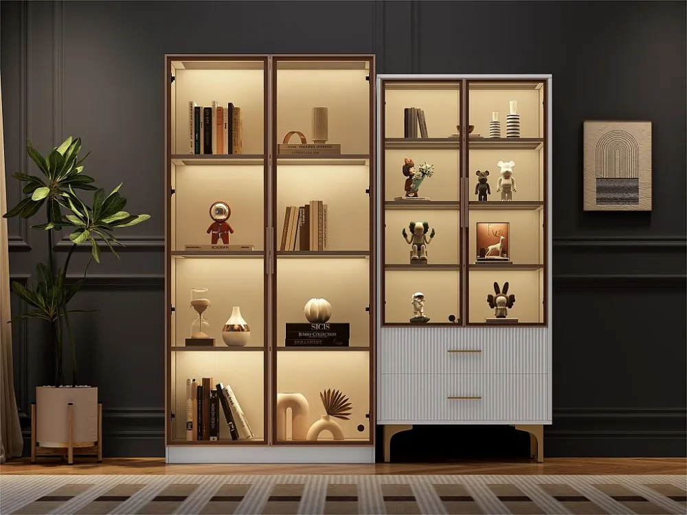 Set van 2 moderne vitrinekasten met LED – met verstelbare planken – Wit ModernLuxe