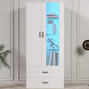 Vetrina con 2 ante e 2 cassetti e LED - Altezza 180 cm - Bianco ModernLuxe