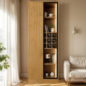 Vitrine H 160cm met LED - 2 deuren met vakken - Naturel ModernLuxe