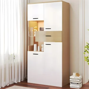 Vitrine hoog 150 cm - met LED en multifunctionele opberger - Wit ModernLuxe