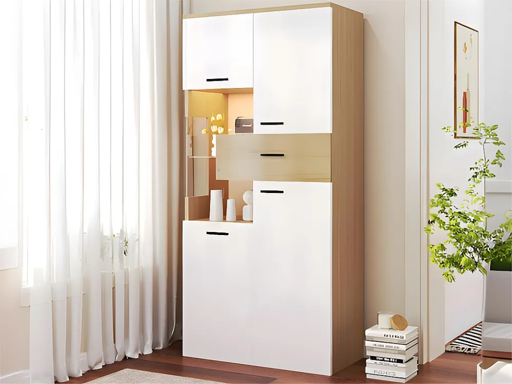 Vitrine hoog 150 cm - met LED en multifunctionele opberger - Wit ModernLuxe