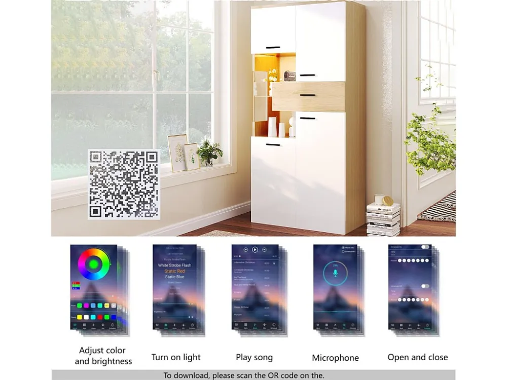 Vitrine hoog 150 cm - met LED en multifunctionele opberger - Wit ModernLuxe