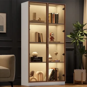Vitrine met LED-verlichting 16 kleuren - 2 deuren met uitneembare planken - Wit ModernLuxe