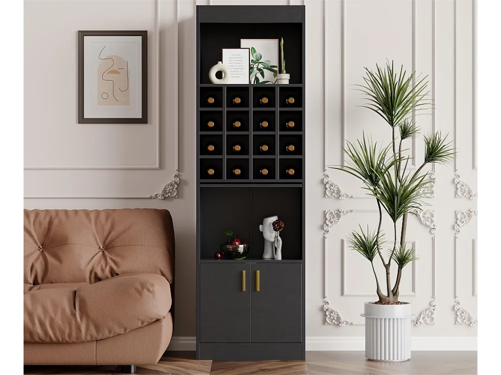 Vitrine met 16 wijnvakken - H 180 cm - gemaakt van spaanplaat - Zwart ModernLuxe