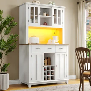 Vitrine、Keukendressoir met LED - H 180cm - grote opbergruimte - Wit ModernLuxe