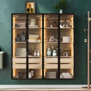 Vitrines、Badkamermeubel met LED - 2 grote laden en 2 glazen deuren - Naturel ModernLuxe