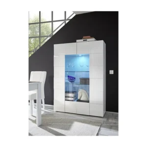 Vitrinekast CALISTO - Met leds - 2 deuren van glas - Wit