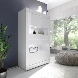Vitrinekast COMETE - Met led-verlichting - 4 deuren - Wit